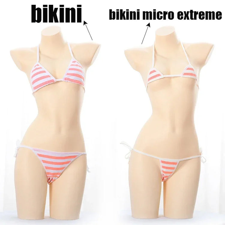 Women Sexy Lingerie Lolita Kawaii Striped Mini Bra Panties Set Japanese Anime Cosplay Underwear Naughty Erotic Costumes