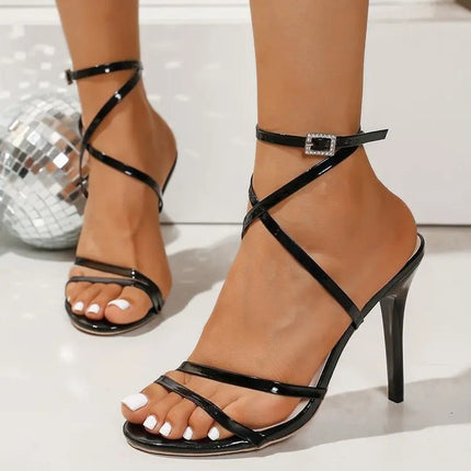 Sexy Stiletto High Heel Gold Sandals Women Plus Size 43 Ankle Wrap High Heeled Sandalias Mujer Fashion Pointed Toe Party Shoes PlatiNum