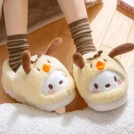 Anime Winter Plush Slippers Kuromi Hello Kitty Cinnamoroll Sanrioed Kawaii Cartoon Cute Indoor Thicken Warm Home Slippers