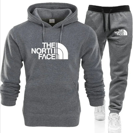 2025 Men's Autumn/Winter Fashion Printed Casual Two Piece Hooded Sports Shirt and Pocket Pants Regular Fit Outdoor Sports Set PlatiNum