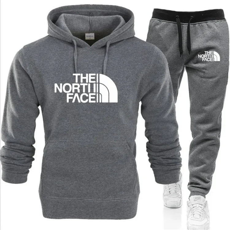 2025 Men's Autumn/Winter Fashion Printed Casual Two Piece Hooded Sports Shirt and Pocket Pants Regular Fit Outdoor Sports Set PlatiNum
