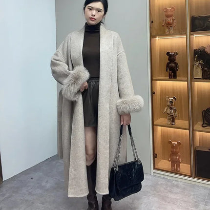 High End Double-sided Wool Strapping Real Wool Fur Coat Women's Removable Cuffs Fox Fur Temperament Cashmere Short Jacket