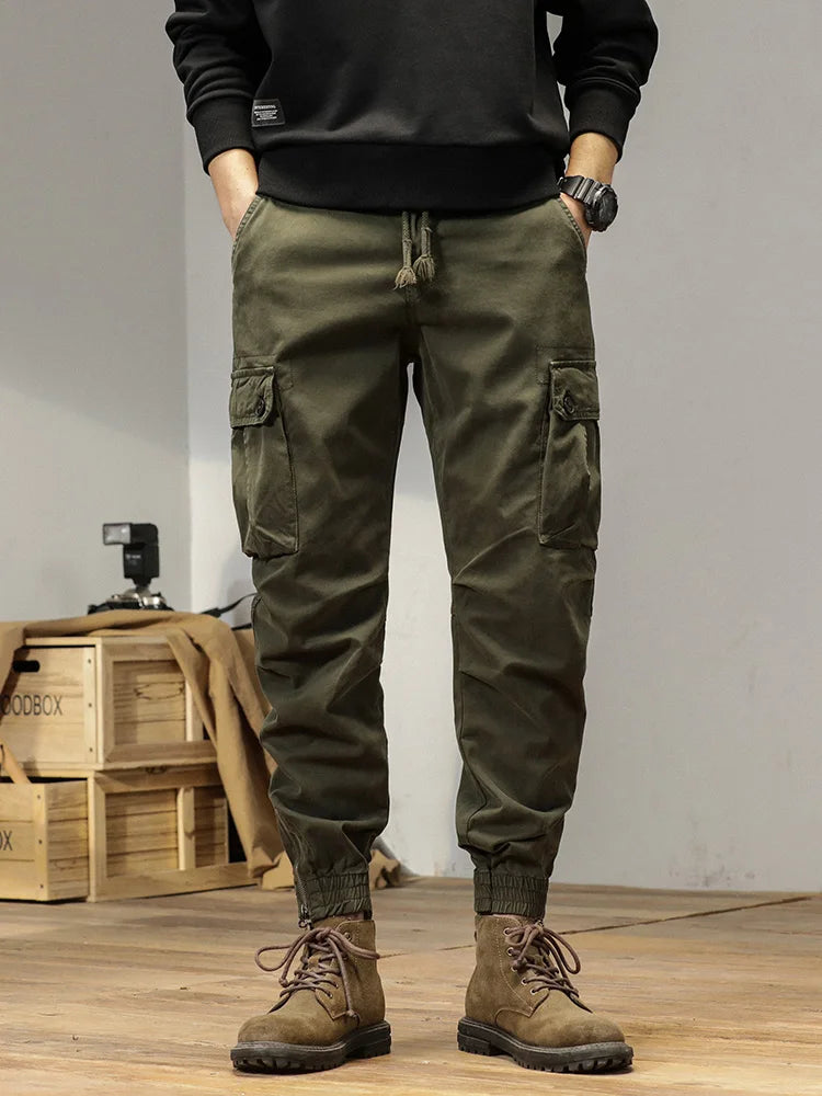 2023 New Multi-Pockets Spring Summer Cargo Pants Men Streetwear Zipper Leg Skinny Work Joggers Cotton Casual Tactical Trousers