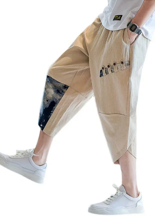 Pantaloni Kimono giapponesi da uomo in cotone traspirante Samurai Abbigliamento Pantaloni da uomo Stampa allentata Pantaloncini Harem retrò Pantaloni Hip Hop Harajuku