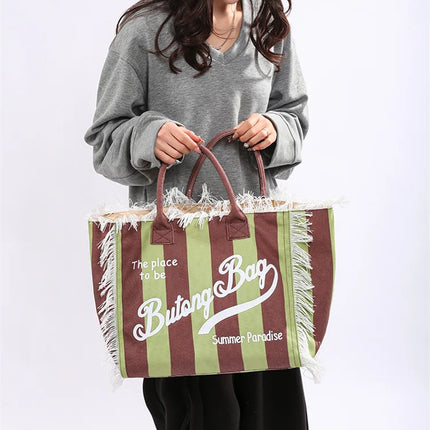Borsa tote a righe da donna con colori contrastanti Borsa a tracolla con lettere alla moda Borsa da pendolarismo per ascelle di grande capacità