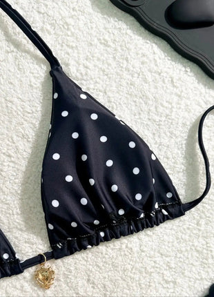 Set Bikini Sexy Nero e Bianco a Pois, Costume da Bagno Due Pezzi per Donne, Stile Americano da Spiaggia platinumshop