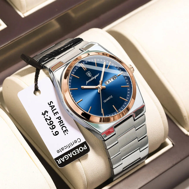 POEDAGAR Orologi da uomo di lusso Impermeabile luminoso Data Settimana Orologio da uomo in acciaio inossidabile Moda casual Orologio da polso da uomo al quarzo Reloj platinumshop