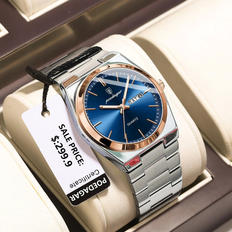 POEDAGAR Orologi da uomo di lusso Impermeabile luminoso Data Settimana Orologio da uomo in acciaio inossidabile Moda casual Orologio da polso da uomo al quarzo Reloj platinumshop