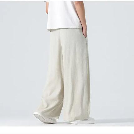 Pantaloni a gamba dritta da uomo in cotone e lino, stile retrò, larghi, leggeri, sottili, stile Nepal, comodi, stile Harajuku, taglie forti fino alla 5XL