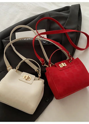 Elegante Mini Borsa a Tracolla con Manico Superiore, Chiusura Dorata, Versatile Borsa in Finta Pelle Scamosciata e Pelle per Uso Quotidiano Femminile