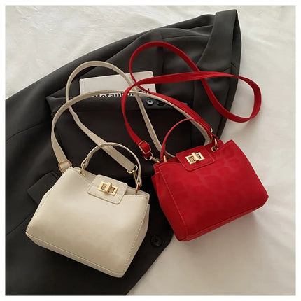 Elegante Mini Borsa a Tracolla con Manico Superiore, Chiusura Dorata, Versatile Borsa in Finta Pelle Scamosciata e Pelle per Uso Quotidiano Femminile