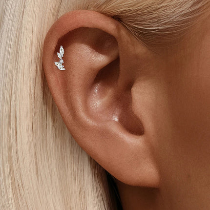 Aide S925 Sterling Silver Moissanite Silver Color Srud Earrings Women Heart Leaf Geometric DIY Ear Bone Sruds Piercing Jewelry PlatiNum