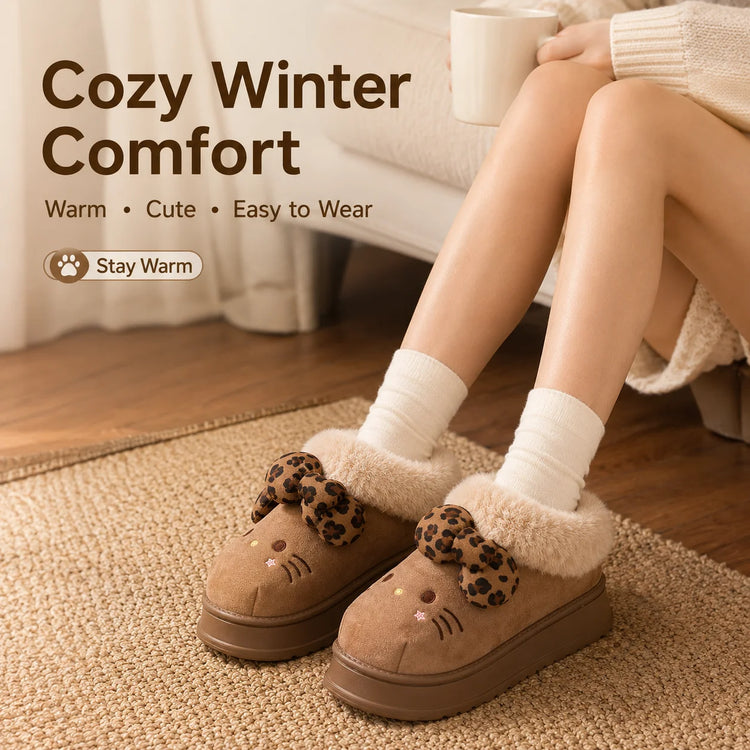 Sanrio Hello Kitty Winter Fleece Lined EVA Thick Mule Slippers Snowy Day Anti-Slip Warm Fleece Outdoor Slippers Women Snow Boots