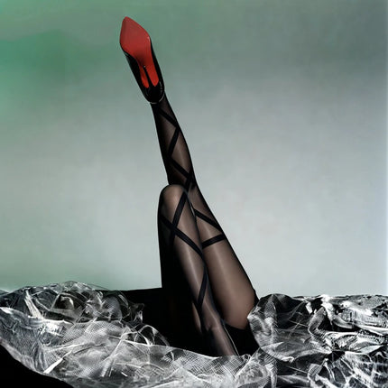 Collant Sexy da Donna Sottili in Jacquard a Rombi, Collant Gotici JK con Finte Cinghie Incrociate, Leggings
