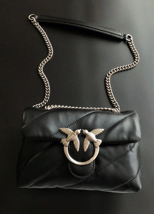 Nuova Borsa a Tracolla/Crossbody da Donna 2026 Ispirata a Pinko in Tweed con Cigno, in Vera Pelle