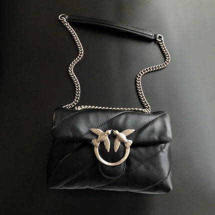 Nuova Borsa a Tracolla/Crossbody da Donna 2026 Ispirata a Pinko in Tweed con Cigno, in Vera Pelle