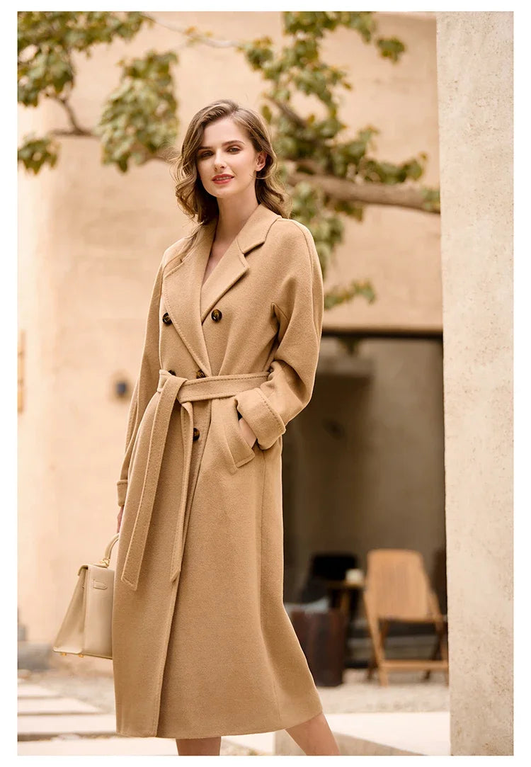 DUTRIEUX Women's Coat Double-sided 10% Cashmere 90% Wool Women's Long Coat Jacket, 2025 Winter New Long Cashmere Coat Women