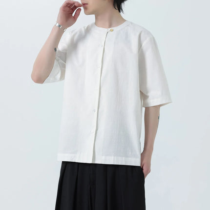 Camicie in Lino Stile Cinese per Uomo, Top Retrò Comodo Stile Tang, Camicie a Maniche Corte Tinta Unita per Kung Fu e Tai Chi