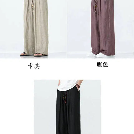 Pantaloni da Uomo a Gamba Dritta Estivi in Seta Ghiacciata, Pantaloni a Gamba Larga Freschi, Nuovi Arrivi di Tendenza, Traspiranti, Stile Cinese, Casual