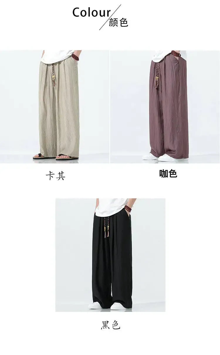 Pantaloni da Uomo a Gamba Dritta Estivi in Seta Ghiacciata, Pantaloni a Gamba Larga Freschi, Nuovi Arrivi di Tendenza, Traspiranti, Stile Cinese, Casual