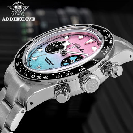ADDIESDIVE Hight Quality Men's Watch VK64 Chronograph Super Luminous Ceramic Bezel Wristwatch Calendar 10Bar Waterproof Watches