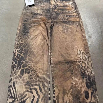 Jeans Larghi da Donna Stile Retrò Americano Y2K 2026 con Stampa Leopardata 3D, Pantaloni a Gamba Larga Vestibilità Comoda