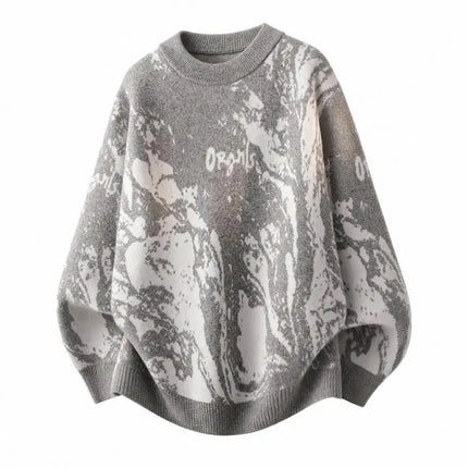 All-Over Floral Jacquard Pattern Pullover Sweater, Casual Crew Neck Knit Men's Pullover, Super Cool Winter Gift