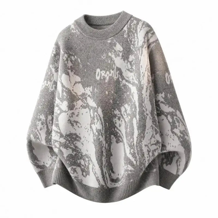 All-Over Floral Jacquard Pattern Pullover Sweater, Casual Crew Neck Knit Men's Pullover, Super Cool Winter Gift