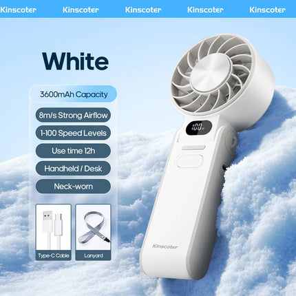 Ventilatore Portatile ad Alta Velocità con Raffreddamento Rapido, Ricaricabile 3600mAh, 100 Velocità Regolabili, Mini Ventilatore Pieghevole Turbo e Cordino