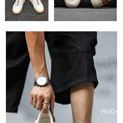 Men's Linen Canvas Platform Sneakers, Breathable Low‑Top Casual Skate Shoes, Retro Contrast Tan Trim Design, Soft Cushioned Thic