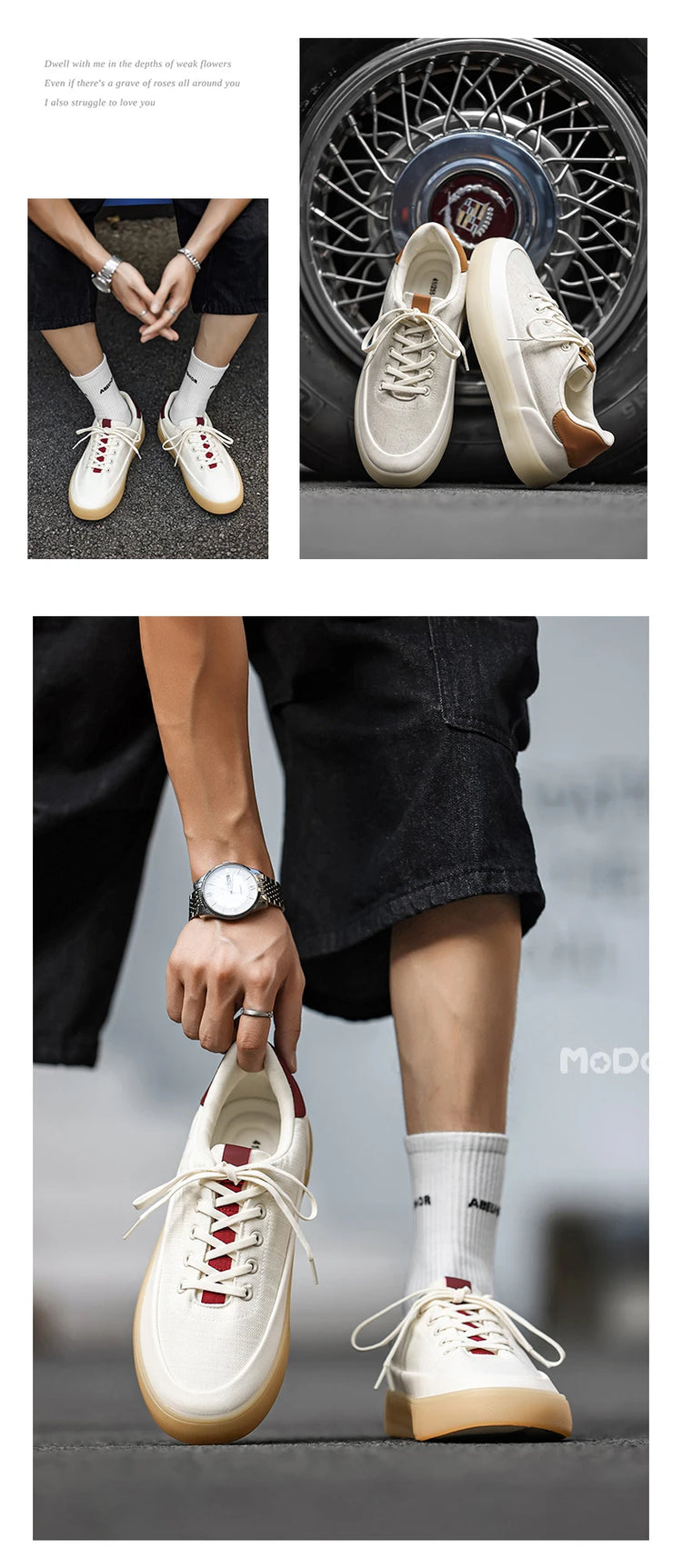 Men's Linen Canvas Platform Sneakers, Breathable Low‑Top Casual Skate Shoes, Retro Contrast Tan Trim Design, Soft Cushioned Thic