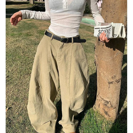 HOUZHOU Y2K Vintage Wash Donna Cargo Jeans Harajuku Scimitar Gamba larga Pantaloni in denim retrò americani Pantaloni larghi Gyaru Streetwear