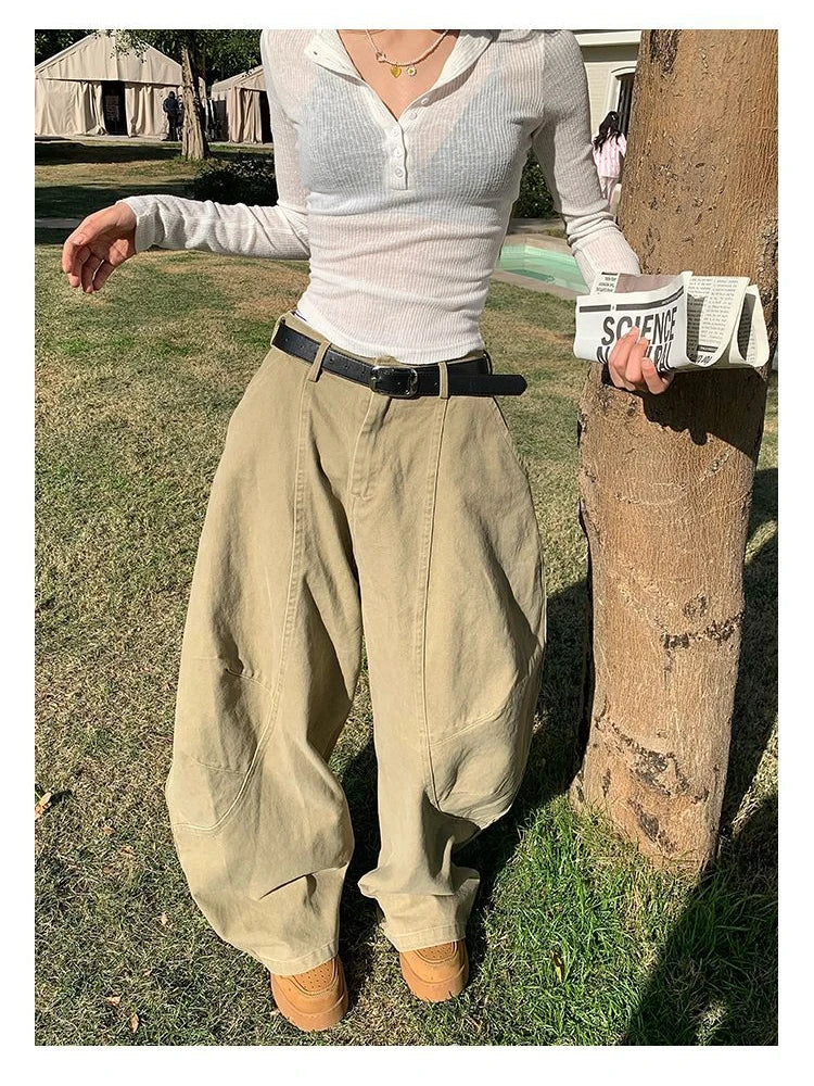 HOUZHOU Y2K Vintage Wash Donna Cargo Jeans Harajuku Scimitar Gamba larga Pantaloni in denim retrò americani Pantaloni larghi Gyaru Streetwear
