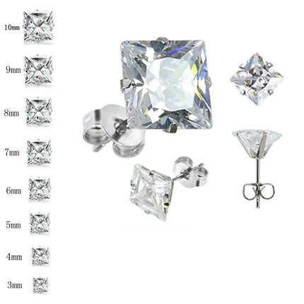 LUXUSTEEL 10 paia/set 3-10mm Orecchini in cristallo bianco trasparente per donna uomo Acciaio inossidabile Zircone CZ Piercing all'orecchio all'ingrosso platinumshop