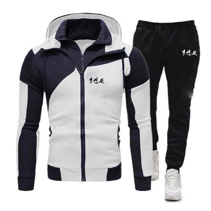 2025 Spring Autumn WTF World Taekwondo Federation Print Men's Popular Splicing Zip Hoodies+Solid Color Drawstring Sweatpants Set PlatiNum