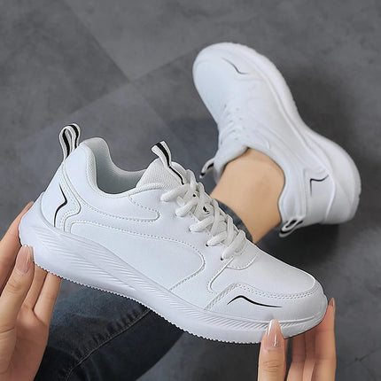 PU Leather Women's Running Shoes Lightweight Casual Sports Shoes Waterproof Outdoor Training Sneakers for Jogging Tennis PlatiNum