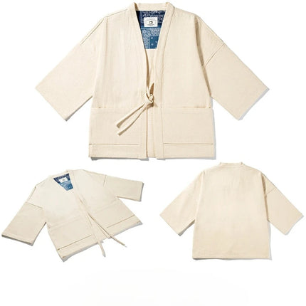Sports Jacket, Japanese Retro Shirt, Shoulder Length Sportswear, Loose Seven Quarter Sleeves, Solid Color Casual Cardigan
