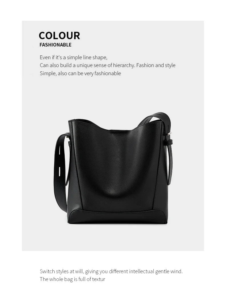 100% Genuine Leather Women Shoulder Bag Large Capacity Cowhide Bucket Bags Fashion Casual Female Crossobdy Bag 2391