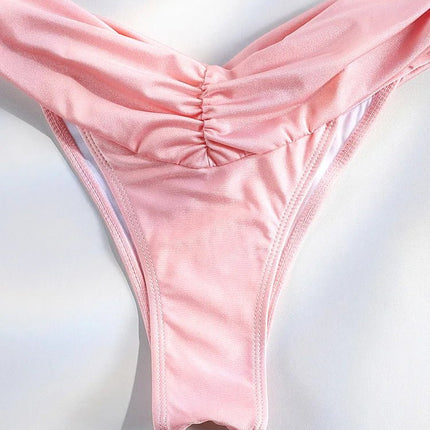 Set Bikini Sexy con Pieghe, Micro Bikini Tinta Unita, Costume da Bagno Femminile a Triangolo, Abbigliamento da Spiaggia platinumshop
