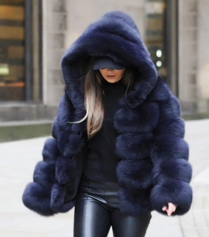 ZADORIN Winter Thick Warm Fluffy Faux Fur Coat Women Furry Hooded Long Sleeve Faux Fur Jacket Luxury Fur Coats Female Outerwears