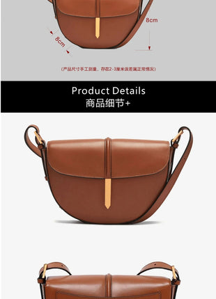 Borsa a tracolla a mezzaluna in pelle liscia, con chiusura decorativa in metallo, tracolla regolabile per uso quotidiano
