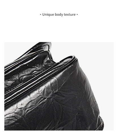 FOXER Women Genuine Leather + PU Shoulder Handbag Classic Fashion Black Tote Chain Bag