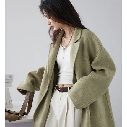 CHIC VEN Women's Woolen Coats Loose Casual Double Breasted Retro Double-sided Jacket Office Lady Outerwear Autumn Winter 2026