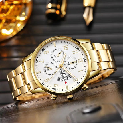 Orologio da uomo di lusso da 1 pezzo, calendario aziendale alla moda, orologio da cintura in acciaio da uomo, regalo di Natale per San Valentino platinumshop