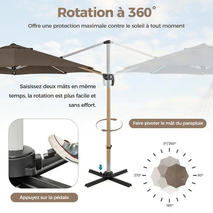 Ombrellone da Esterno da 325 cm con Rotazione a 360 Gradi °   Rotazione-Marrone