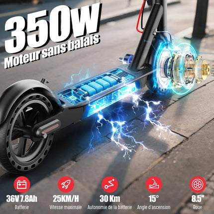 Monopattino Elettrico Pieghevole TODIMART T3 per Adulti con Supporto APP, Motore 350W/25KM/H, Batteria 36V 10.4Ah, Autonomia 35 km
