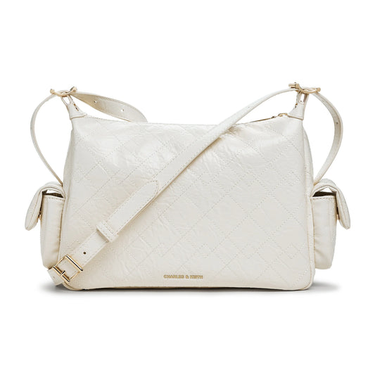 CHARLES&KEITH PU Crossbody Bag, Shoulder Bag Medium Women's Black/Milk White/Tin Gray CK2-20671802