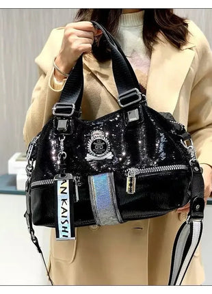 Large Capacity Handbag Female 2024 New Trend High-Grade Fashion Sequins Messenger Bag Luxury Designer Casual Tote Shoulder Bags PlatiNum