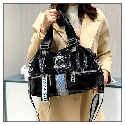 Large Capacity Handbag Female 2024 New Trend High-Grade Fashion Sequins Messenger Bag Luxury Designer Casual Tote Shoulder Bags PlatiNum
