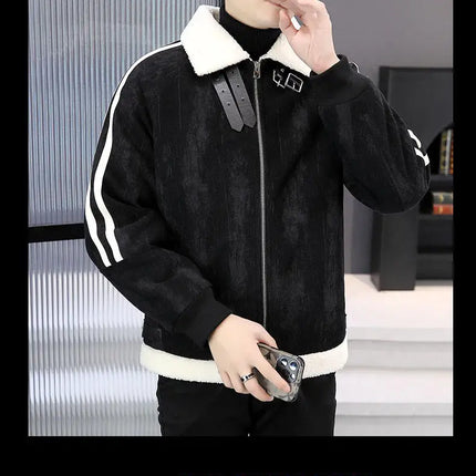 2024 Winter Woolen Motorcycle Jacket Men Thickened Velvet Casual Business Wool Blends Coat Hip Hop Social Streetwear Overcoat